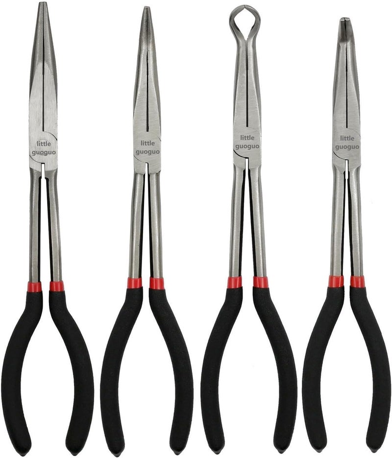 MFBJXC 4 Pack 11" Precision Long Nose Pliers Set, Insulated Comfort Grip - Straight Needle Nose, 45/90 Degree Curved & Circle Tools for Wire Bending, Shaping, Trimming - Image 1